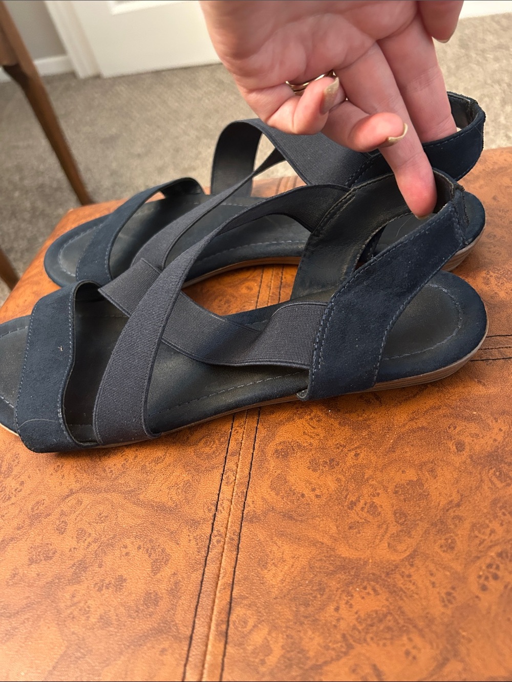Navy Strappy Elastic Sandals - Picture 5 of 6